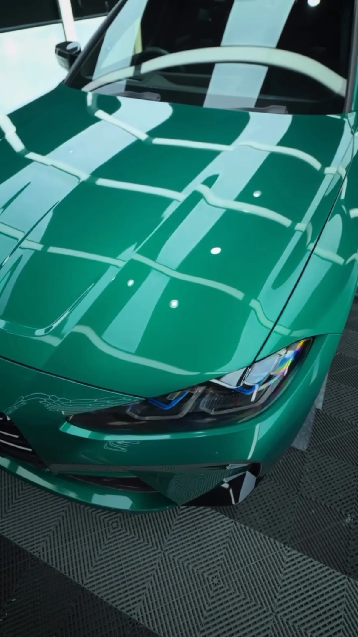 Deep gloss green bonnet with sharp reflections